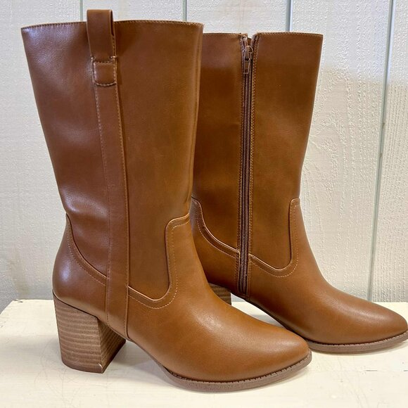 Dolce Vita NWT Tezza Block Heel Boots in Tan Faux Leather - Size 9 - Picture 1 of 4